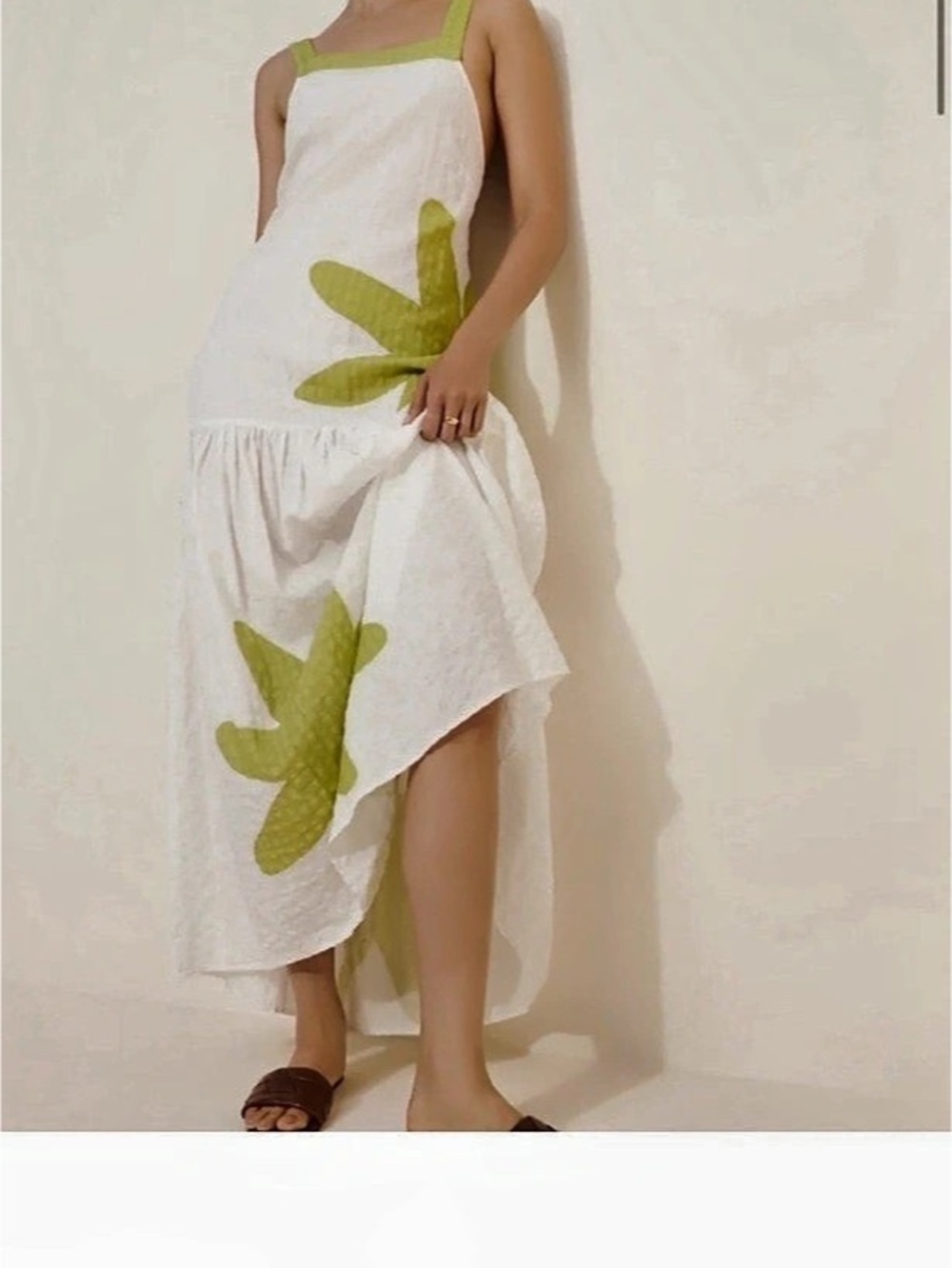 White & Green Open Back Maxi Dress